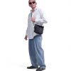 Male model in relaxed urban streetwear wearing the black SYMA Chain crossbody, demonstrating its ultra-lightweight and minimalist scale. Compact sacoche bag.