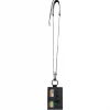 Straight full-length front view of the black SYMA Zipp suspended by its adjustable paracord neck strap, highlighting its card slots and secure snap button. Minimalist lanyard wallet.
