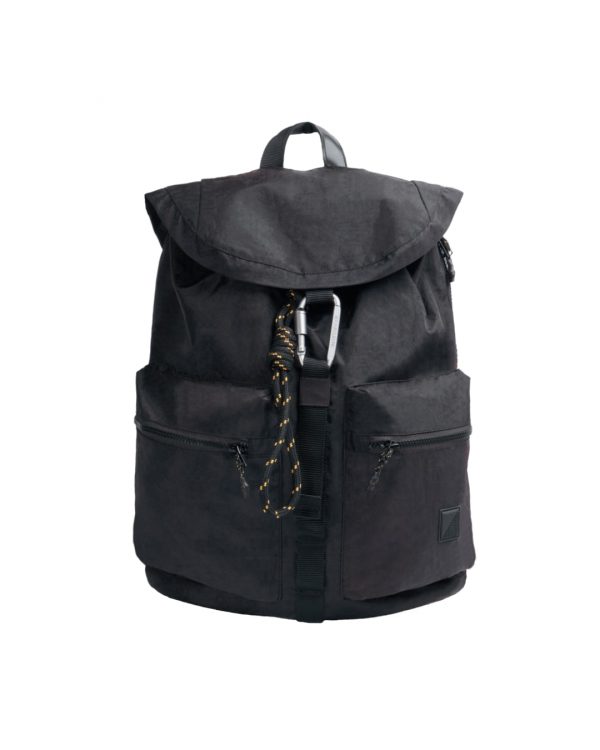 Man in casual streetwear walking with black SYMA Hover Backpack on his back. 20L versatile daily backpack