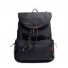 Front view of black SYMA Outrun Backpack highlighting tactical carabiner and paracord details. Versatile everyday backpack
