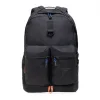 Front view of black SYMA Ascend Backpack highlighting dual front zippered pockets and clean silhouette. Structured everyday backpack