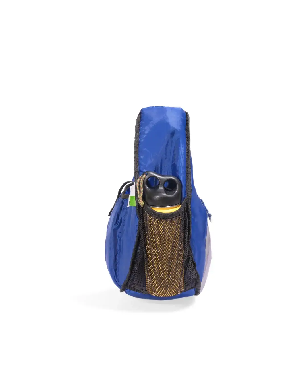 Side interior view of SYMA Fable Sling Bag Navy showing internal water bottle pocket. Everyday commuter sling bag