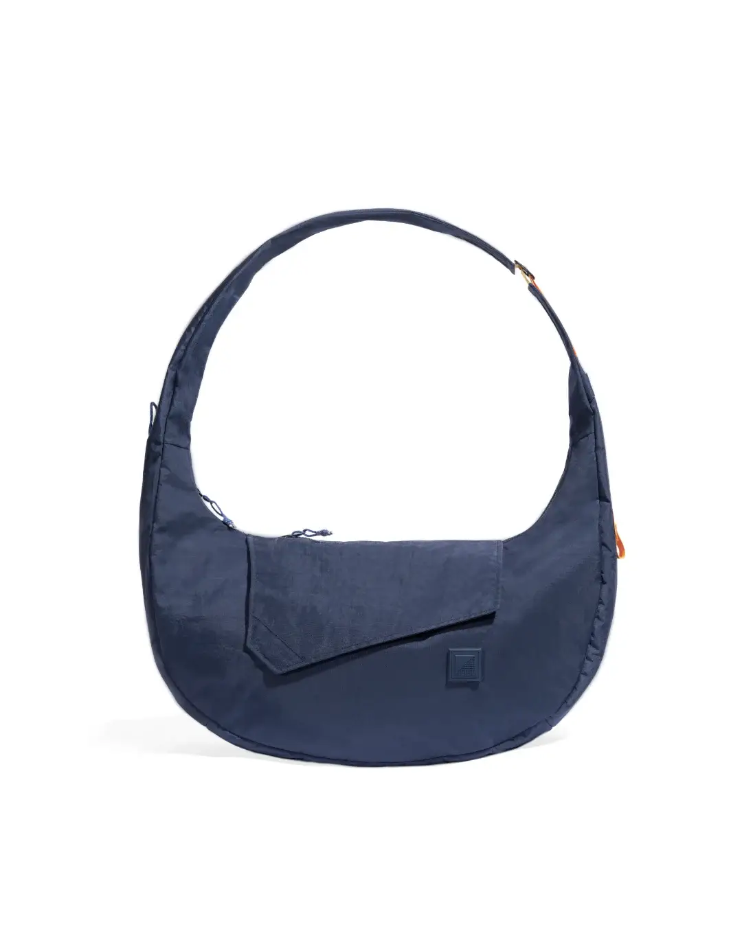 Front view of SYMA Fable Sling Bag Navy showing signature front flap. Everyday commuter sling bag