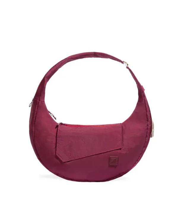 Front view of SYMA Fable Sling Bag Maroon showing signature front flap. Urban streetwear sling bag