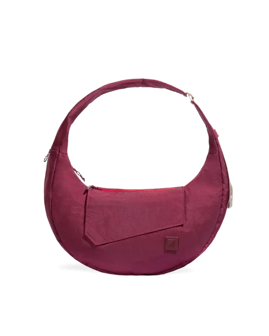 Front view of SYMA Fable Sling Bag Maroon showing signature front flap. Urban streetwear sling bag