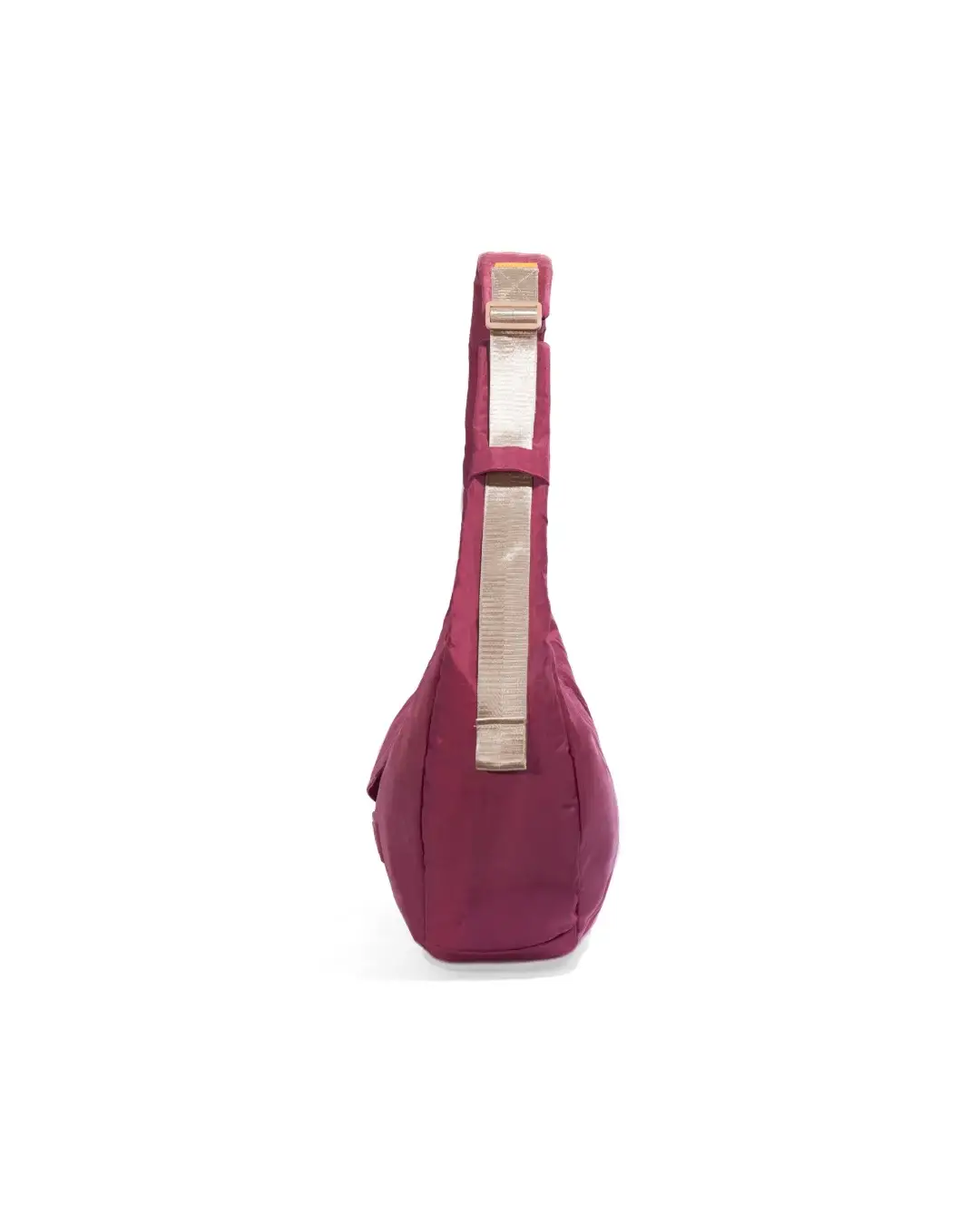 Right side profile view of SYMA Fable Sling Bag Maroon highlighting secure strap attachment. Urban streetwear sling bag