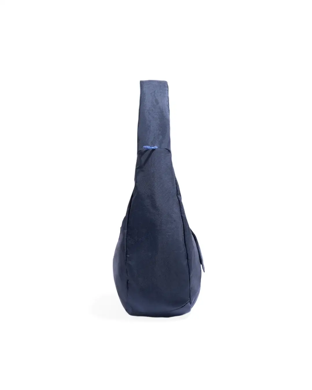 Left side profile view of SYMA Fable Sling Bag Navy highlighting clean minimalist side panel. Everyday commuter sling bag