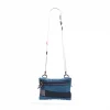 Front suspended view of the SYMA Mantra navy sacoche bag, highlighting its durable polyester ripstop exterior, dual front zipper pockets with orange pullers, bottom mesh detailing, and adjustable removable strap